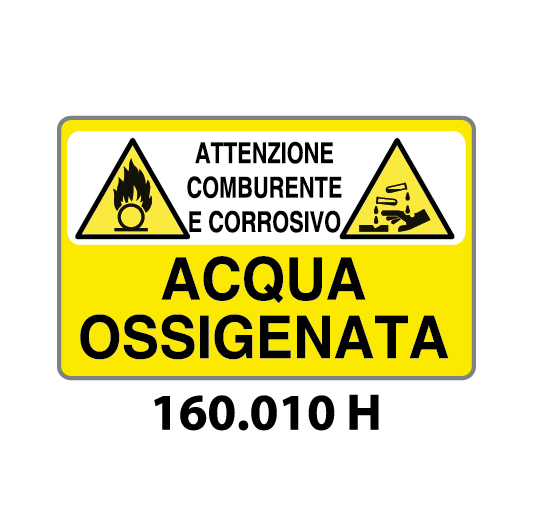 Targa ATTENZIONE COMBURENTE E CORROSIVO ACQUA OSSIGENATA