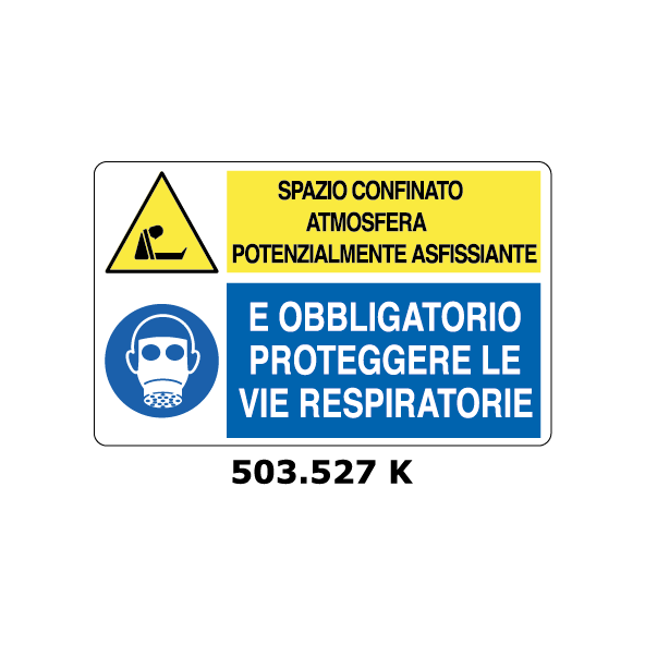Targa SPAZIO CONFINATO POTENZIALMENTE ASFISSIANTE - OBBLIGATORIO PROTEGGERE LE VIE RESPIRATORIE multisimbolo - Trust Print