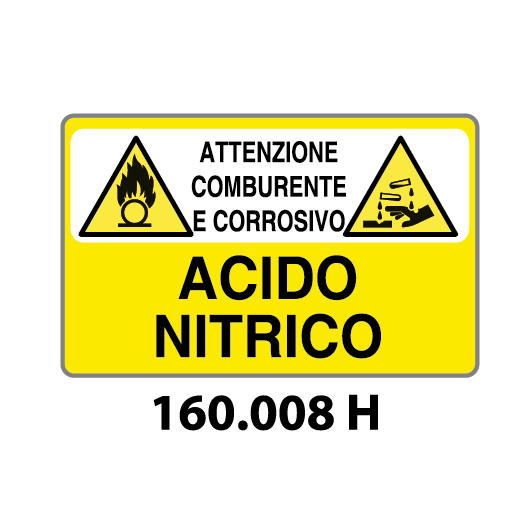 Targa ATTENZIONE COMBURENTE E CORROSIVO ACIDO NITRICO