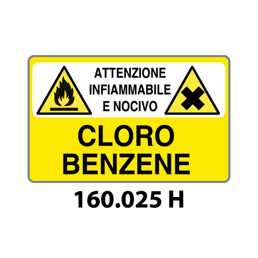 Targa ATTENZIONE INFIAMMABILE E NOCIVO CLORO BENZENE