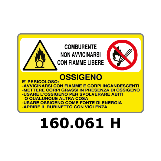 Targa COMBURENTE NON AVVICINARSI CON FIAMME LIBERE OSSIGENO