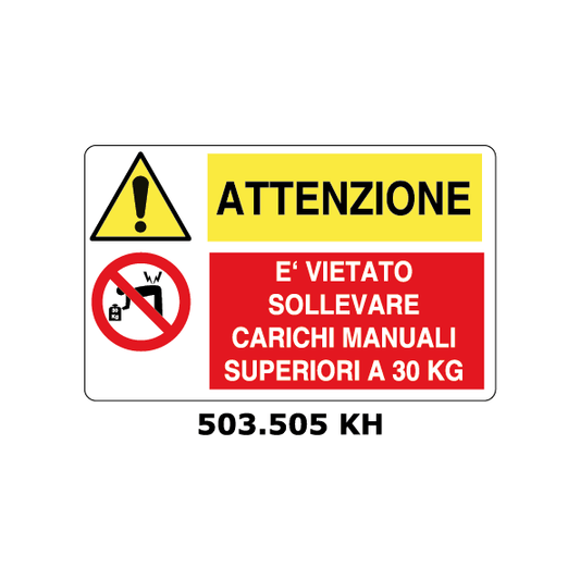 Targa E' VIETATO SOLLEVARE CARICHI MANUALI SUPERIORI A 30 KG multisimbolo - Trust Print