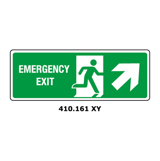 Targa EMERGENCY EXIT freccia obliqua in alto a destra - Trust Print