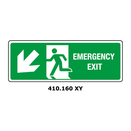 Targa EMERGENCY EXIT freccia obliqua in basso a sinistra - Trust Print