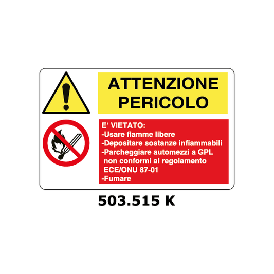 Targa PERICOLO - VIETATO DEPOSITARE SOSTANZE INFIAMMABILI multisimbolo - Trust Print
