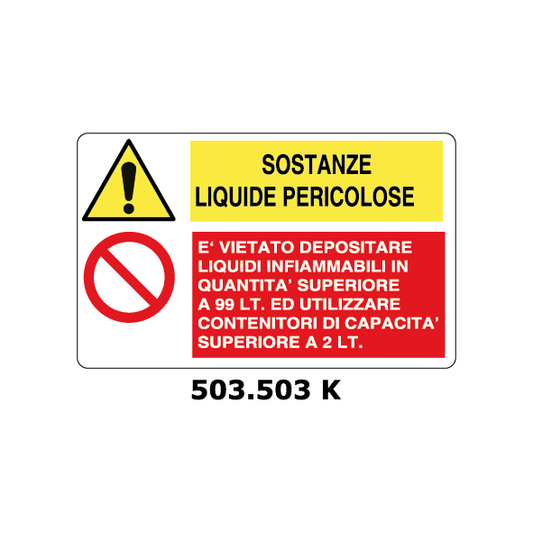 Targa SOSTANZE LIQUIDE PERICOLE - VIETATO DEPOSITARE LIQUIDI INIFAMMABILI multisimbolo - Trust Print
