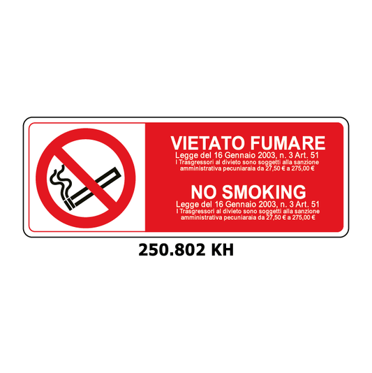 Targa VIETATO FUMARE NO SMOKING con legge - Trust Print